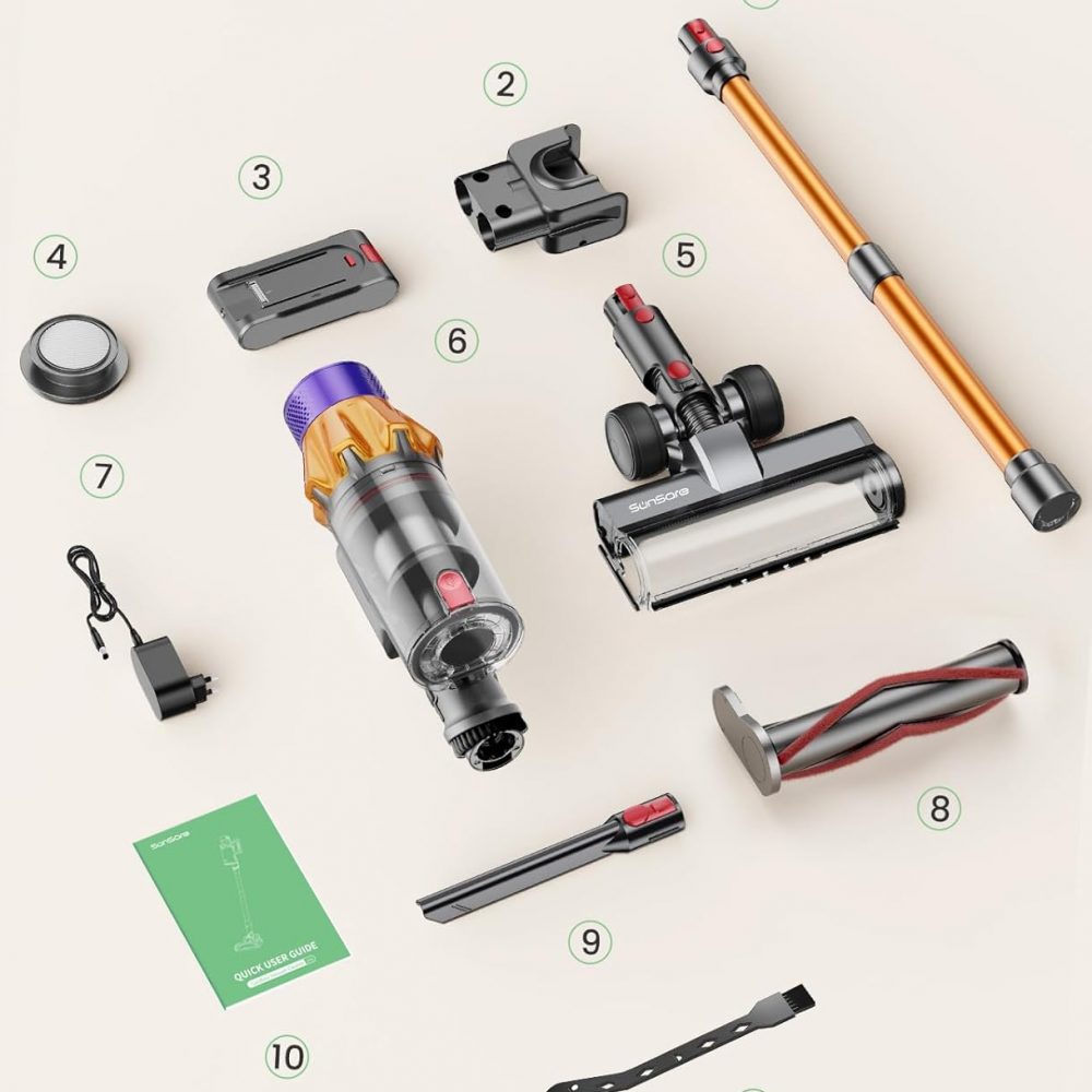 Aspirapolvere Senza Fili SunSare X7A – 45.000 Pa, Motore Brushless 550W, 60 Min di Autonomia, Display Touch