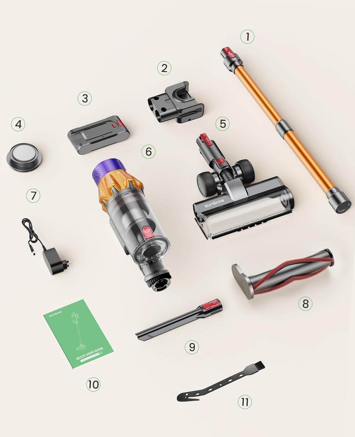 Aspirapolvere Senza Fili SunSare X7A – 45.000 Pa, Motore Brushless 550W, 60 Min di Autonomia, Display Touch