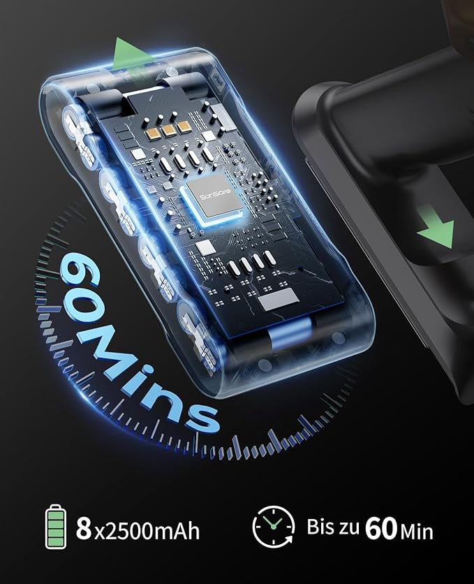 Aspirapolvere Senza Fili SunSare X7A – 45.000 Pa, Motore Brushless 550W, 60 Min di Autonomia, Display Touch